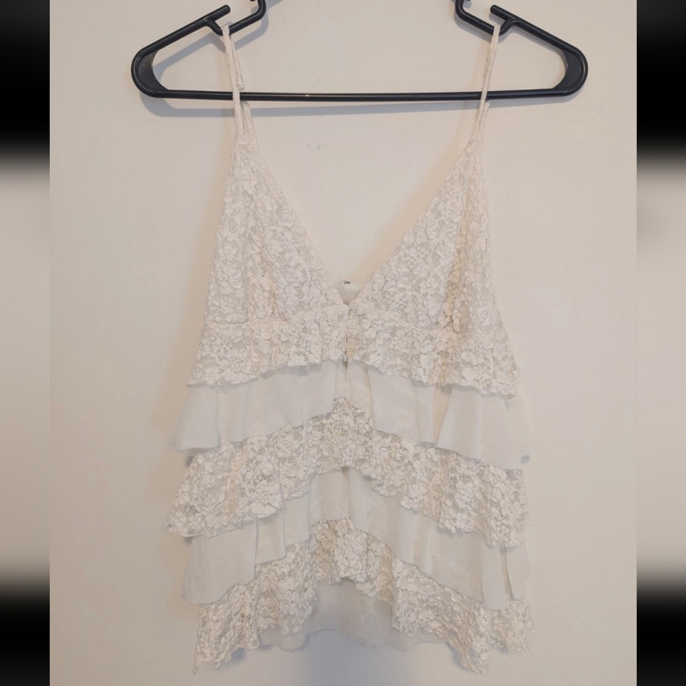 Kimchi Blue Lace Ruffle Cami Tank Ivory NWT Size L